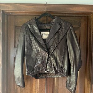 Vintage 80s Berman’s The Leather Experts Cropped Bomber Jacket - Size 12